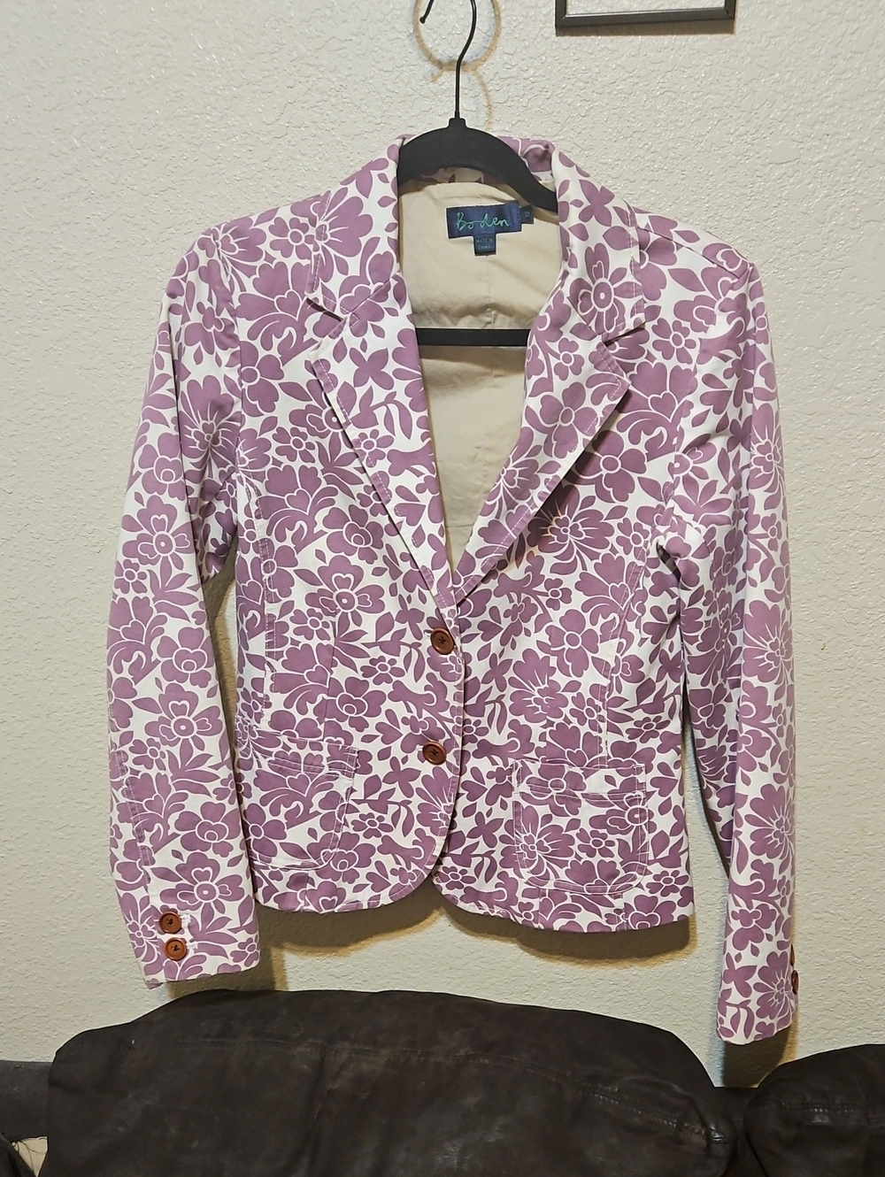 Boden Lavender and White Floral Cotton Blazer